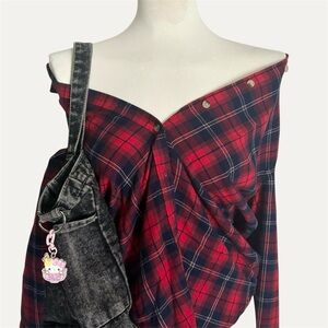 Women’s Classic Red Navy Flannel Holiday Button Down Long Sleeve
